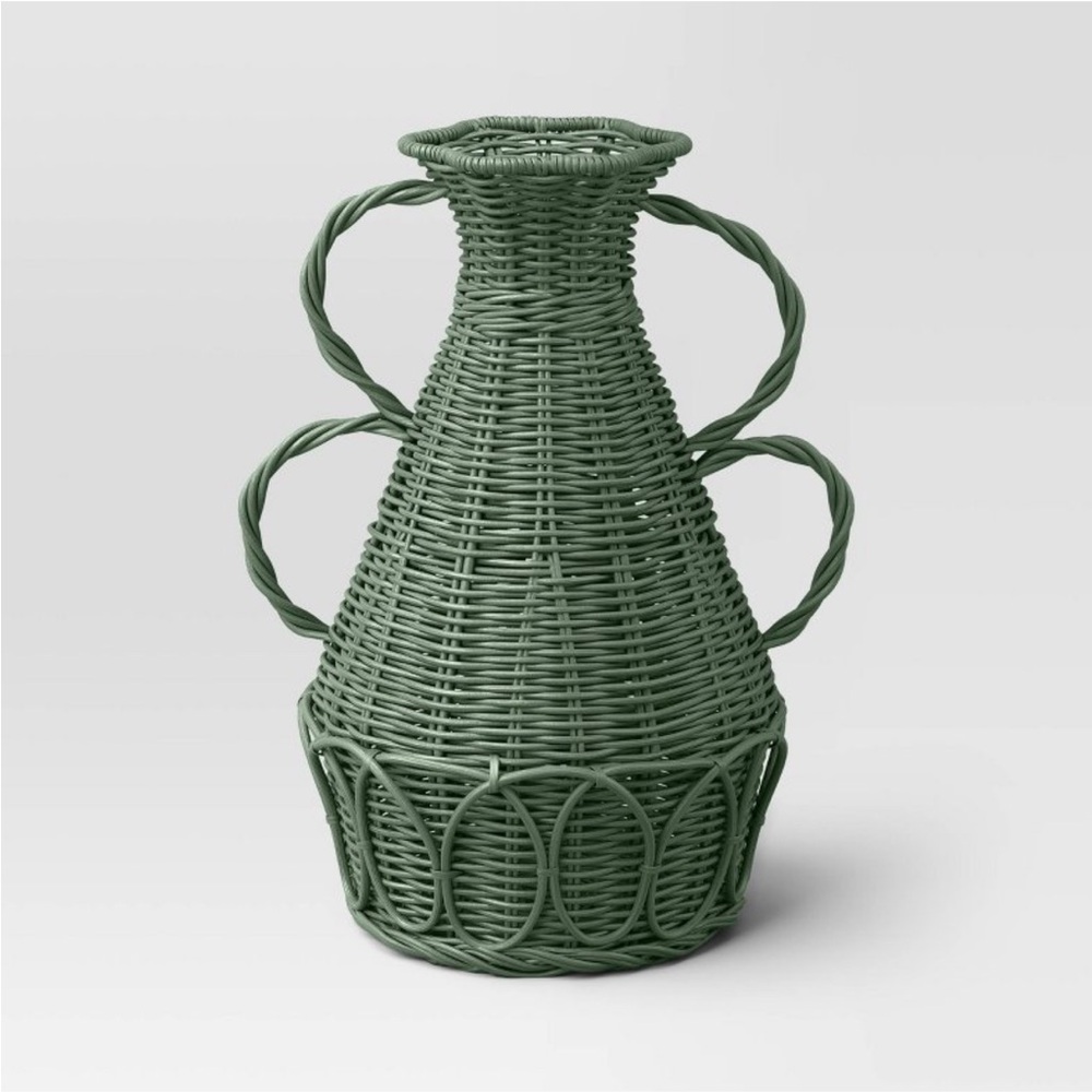 THRESHOLD NWT coastal rattan vase -blue -10” - Picture 1 of 5